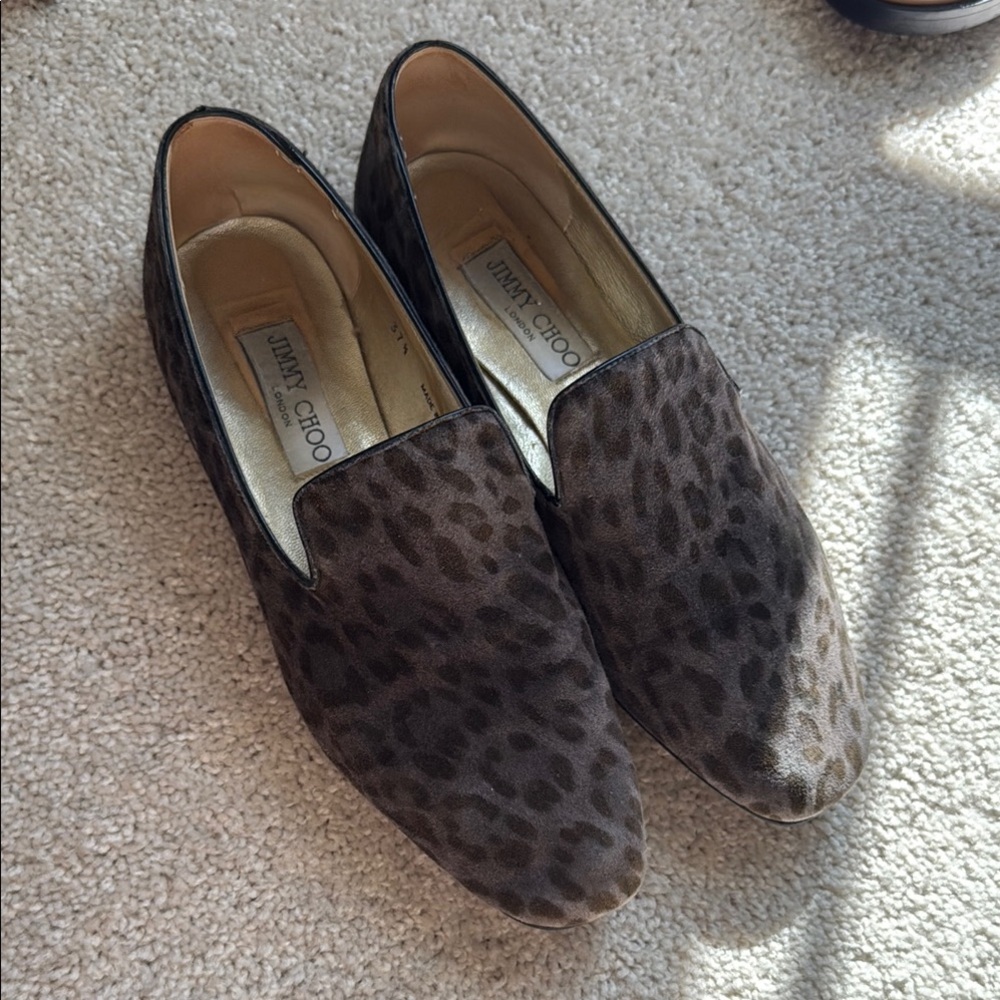 Jimmy Choo Gray Leopard Loafers